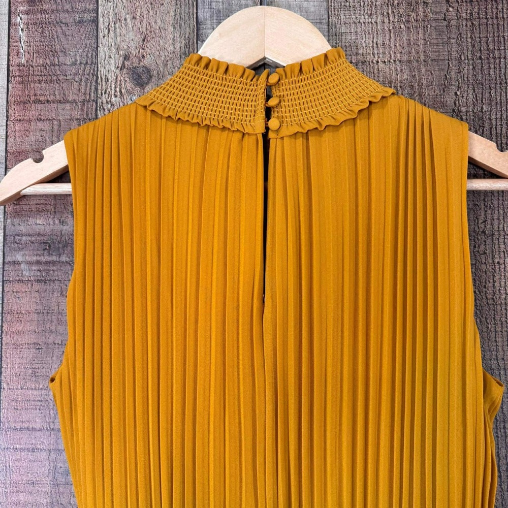 Nanette Lepore Mustard Yellow Pleated Smocked Waist Midi Dress 6 Feminine Chic - Picture 5 of 7